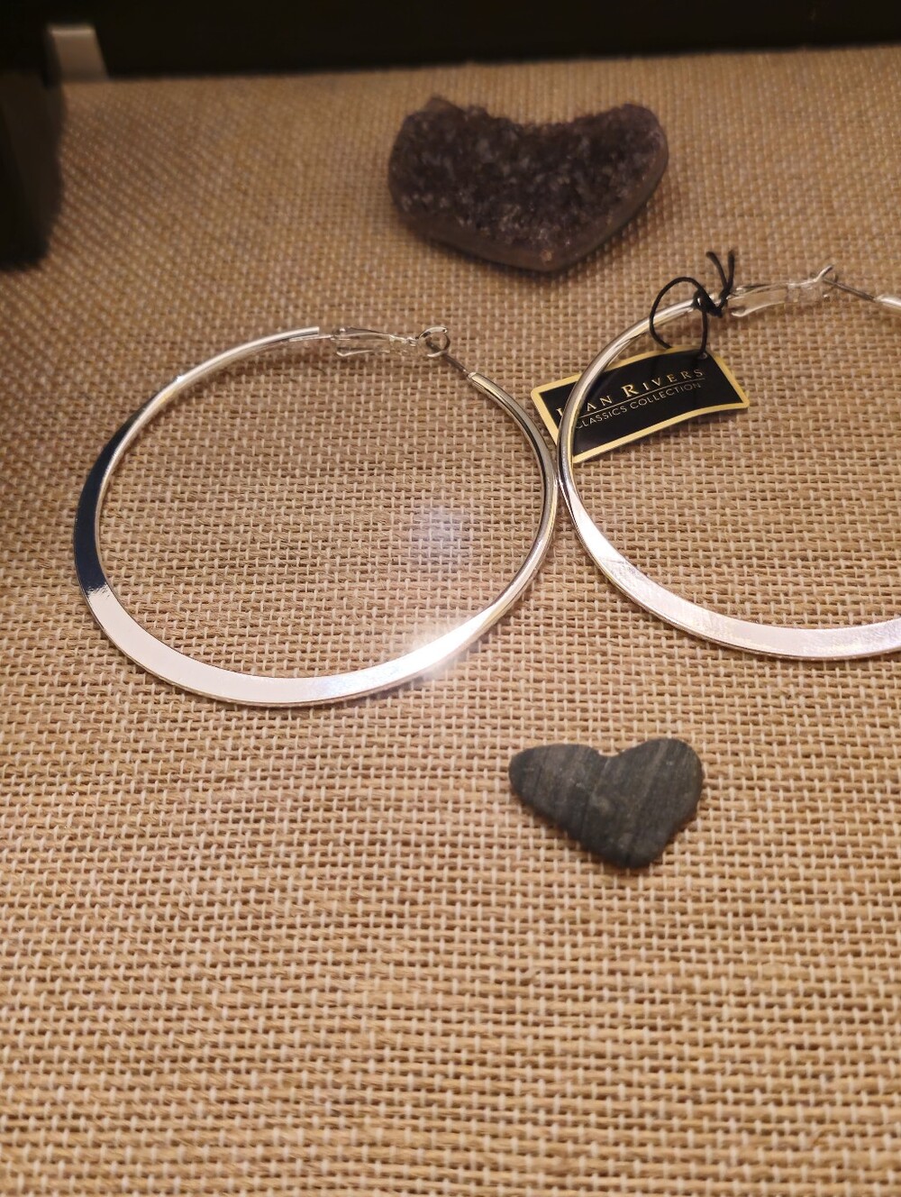 Vintage Joan Rivers Classics Large Silver Tone Hoop Earrings Hinge Back New